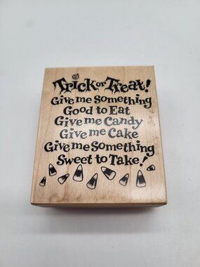 VTG 90s PSX Wood Mounted Rubber Stamp Halloween Trick or Treat Poem Fall Craft